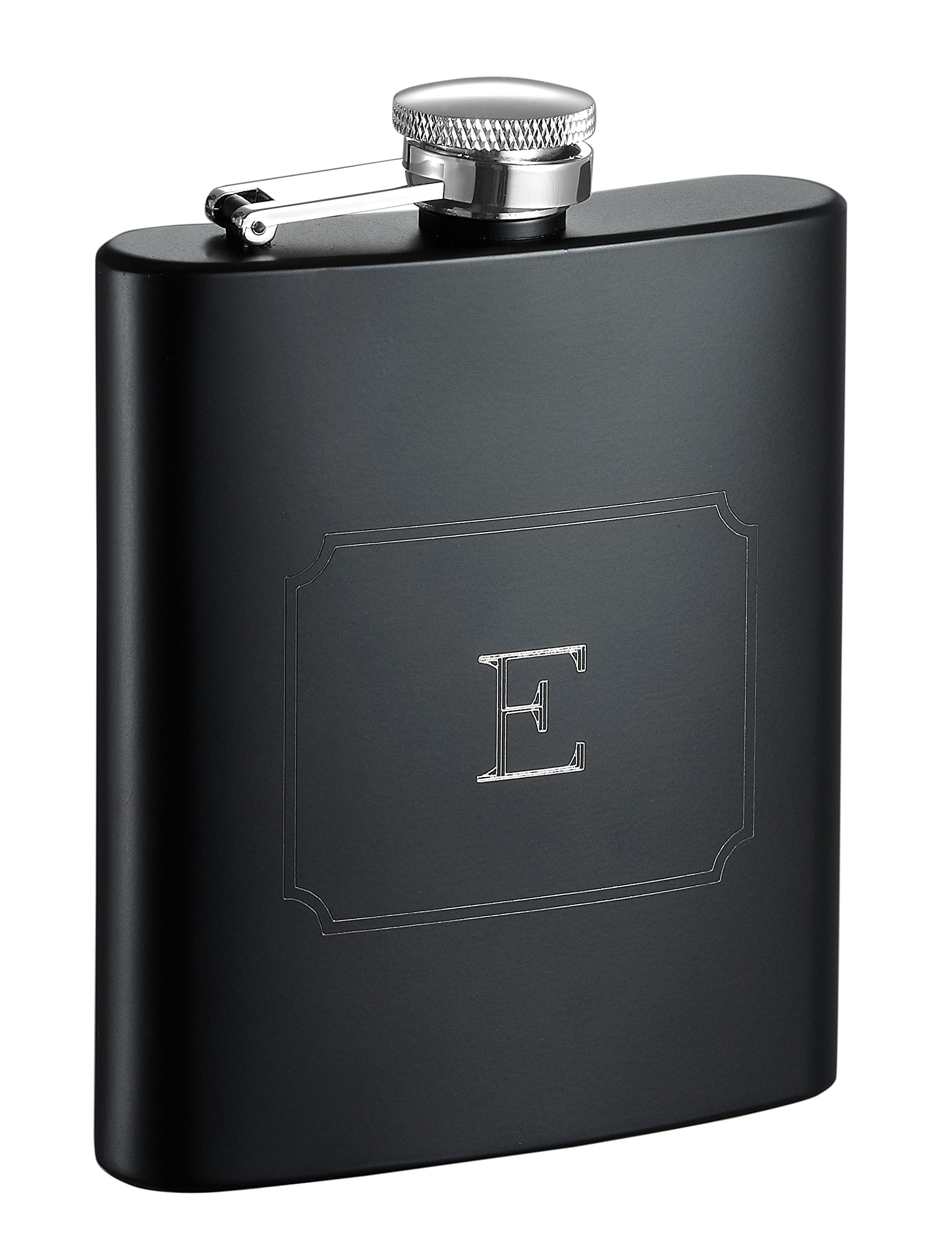 Visol Raven Personalized Flask with Initial Engraved, Monogram E, Black