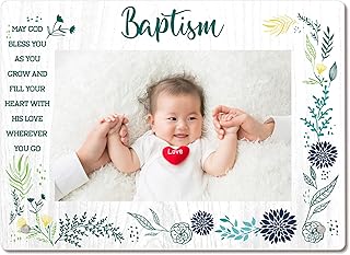 Baptism Picture Frame, Baby Blessings Photo Frame, Baptism Gifts For Bsby Boys From Godparents, 4x6 Greenery Acrylic Frames For Nursery Home Living Room, 06