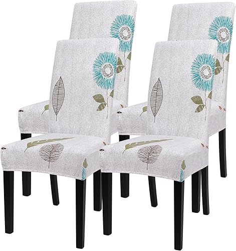 SearchI Juego de 4 fundas estampadas para sillas de comedor, fundas elásticas para sillas de cocina, lavables, fundas protectoras extraíbles para