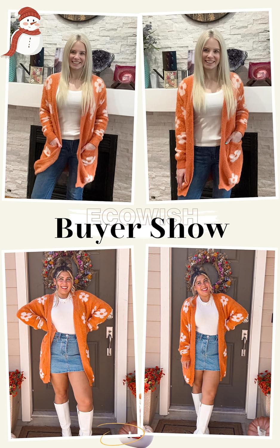 ECOWISH Women Cardigan Sweaters Long Floral Striped Winter Fall Long Sleeve Open Front Cozy Knitted Daisy Fuzzy Coats Outwear - Image 6