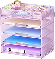 Vista 8 de Marbrasse Bandeja organizadora de papel, organizador de archivos de malla de 5 niveles con asa, organizador de escritorio clasificador de papel