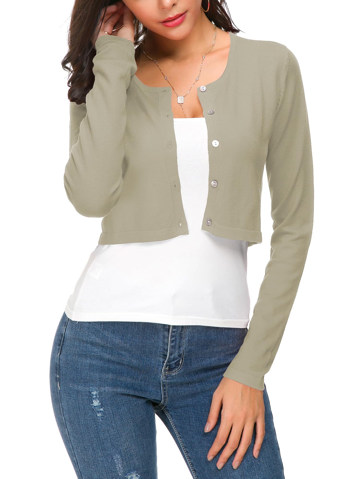 EEVASS Donna Elegante Maniche Lunghe Breve Coprispalle Bottoniera Girocollo Maglia Cardigan