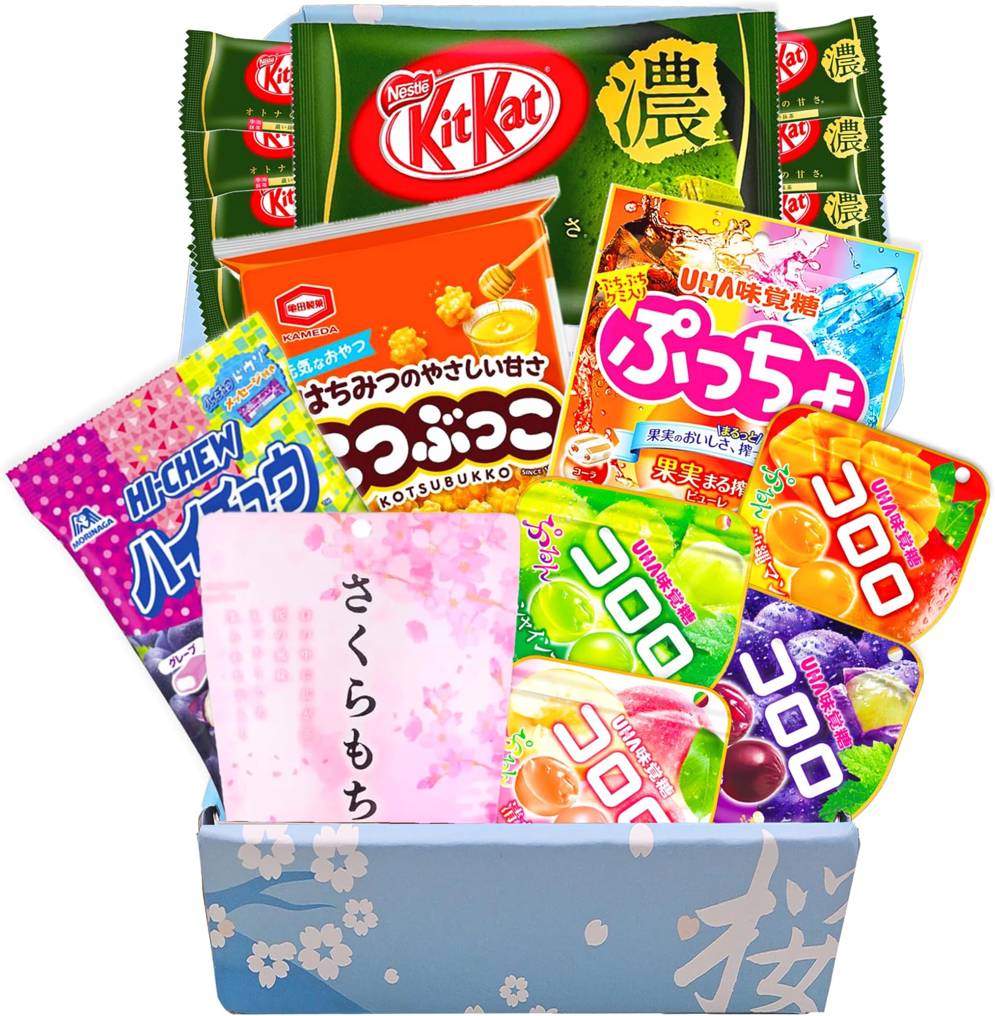 Premium Japanese Candy & Snack Bundle, 9 Packs - Matcha Kit Kat, Sakura Mochi, Hi Chew Assortment, Puccho Assortment, Kororo Gummies, Kotsubukko 4 Pack