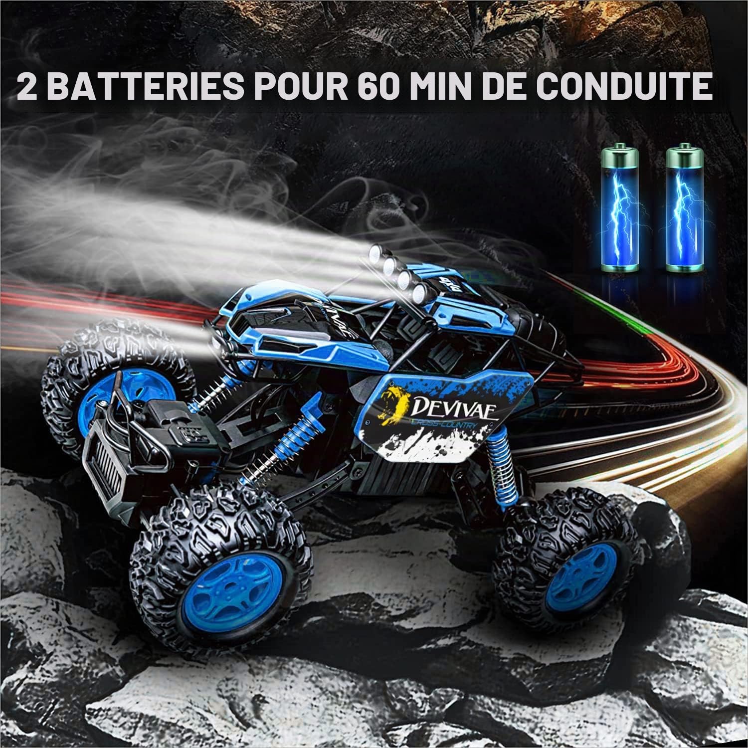 CROBOLL Grande voiture RC 1:12 avec fonction de levage, 2,4 GHz 20 km/h, cadeaux pour garçons 3, 4, 5, 6, 7, 8, camion RC Monster avec 2 batteries (bleu)
