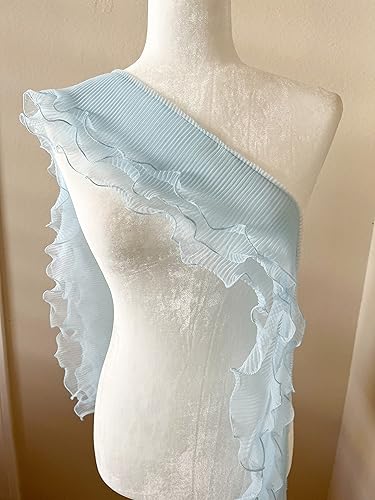 Miniatura 2 de PEPPERLONELY 1 yarda de 3 capas de tul plisado de tela de gasa con flecos, ribete elástico con volantes, cuello de vestido, puños de costura, 5