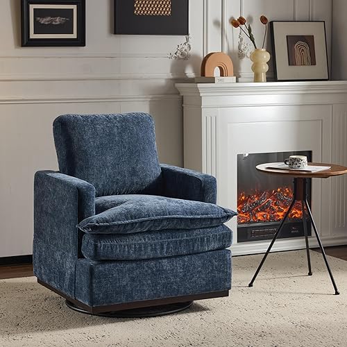 Miniatura 8 de VINGLI Juego de 2 sillones decorativos modernos giratorios de 360 de mediados de siglo con cojines de asiento de doble capa, cómodo sofá cuadrado