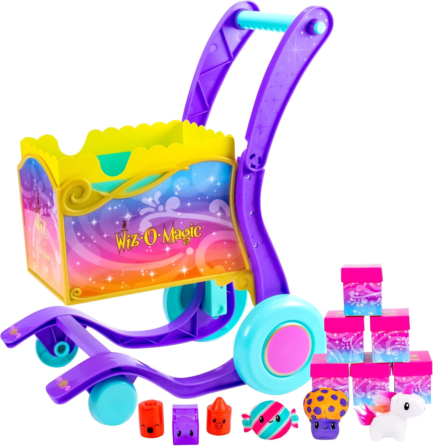 Wiz-O-Magic Shopping Cart – Push, Pop & Reveal 6 Magical Surprises – Push to Reveal 6 Enchanted Grocery Boxes Each Filled with a Magical Surprise! Reveal & Refill - Ages 4+