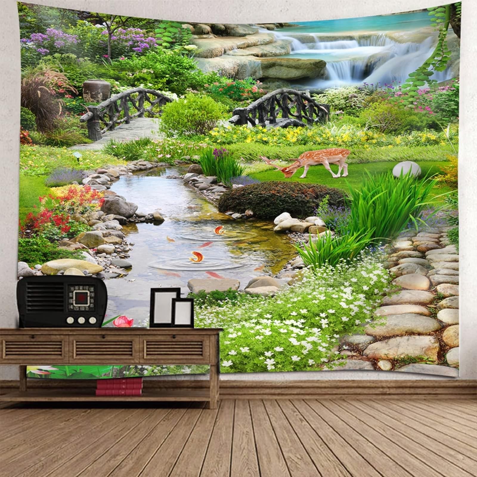 Tapiz de tela para decoración de pared, naturaleza, montaña, bosque, fantasía, multicolor, microfibra, 78.7 pulgadas de ancho x 78.7 pulgadas de alto (200 x 200 cm)