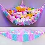 Unicorn Castle Stuffed Animals Net or Hammock Kids Toy Storage Organizer with LED Light Hanging Corner Stuffed Animals Holder Kids Girls Room Decor,Pink-Blue-Purple,Large (Pack of 1)