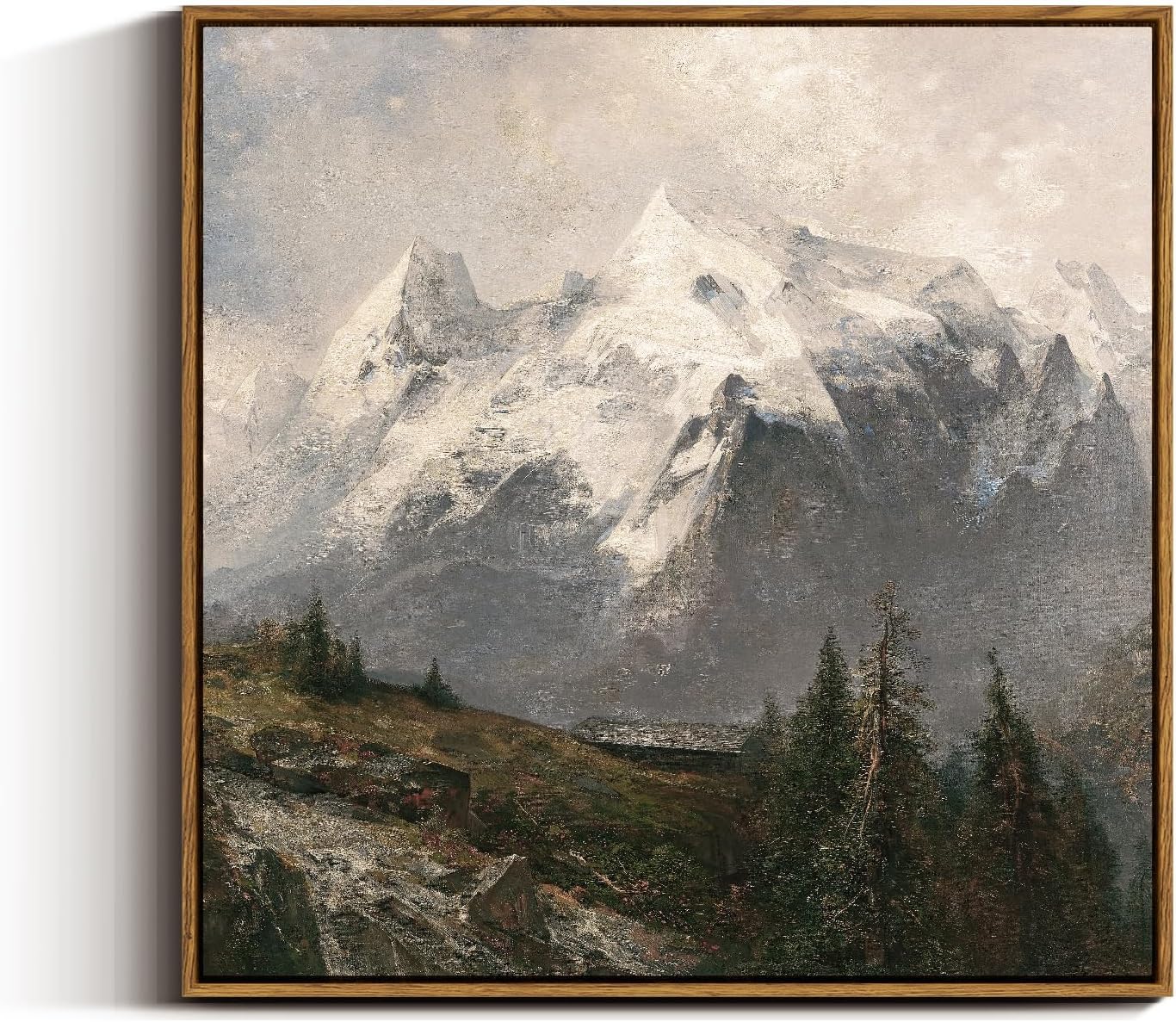 VIYYIEA Vintage Square Framed Wall Art, The Alpine Pastures Paintings Art Decor Room Aesthetic, Canvas Print Artwork, Mountain Wall Picture for Bedroom Bathroom Office, 24x24 Inch The Ortler 24"x24"