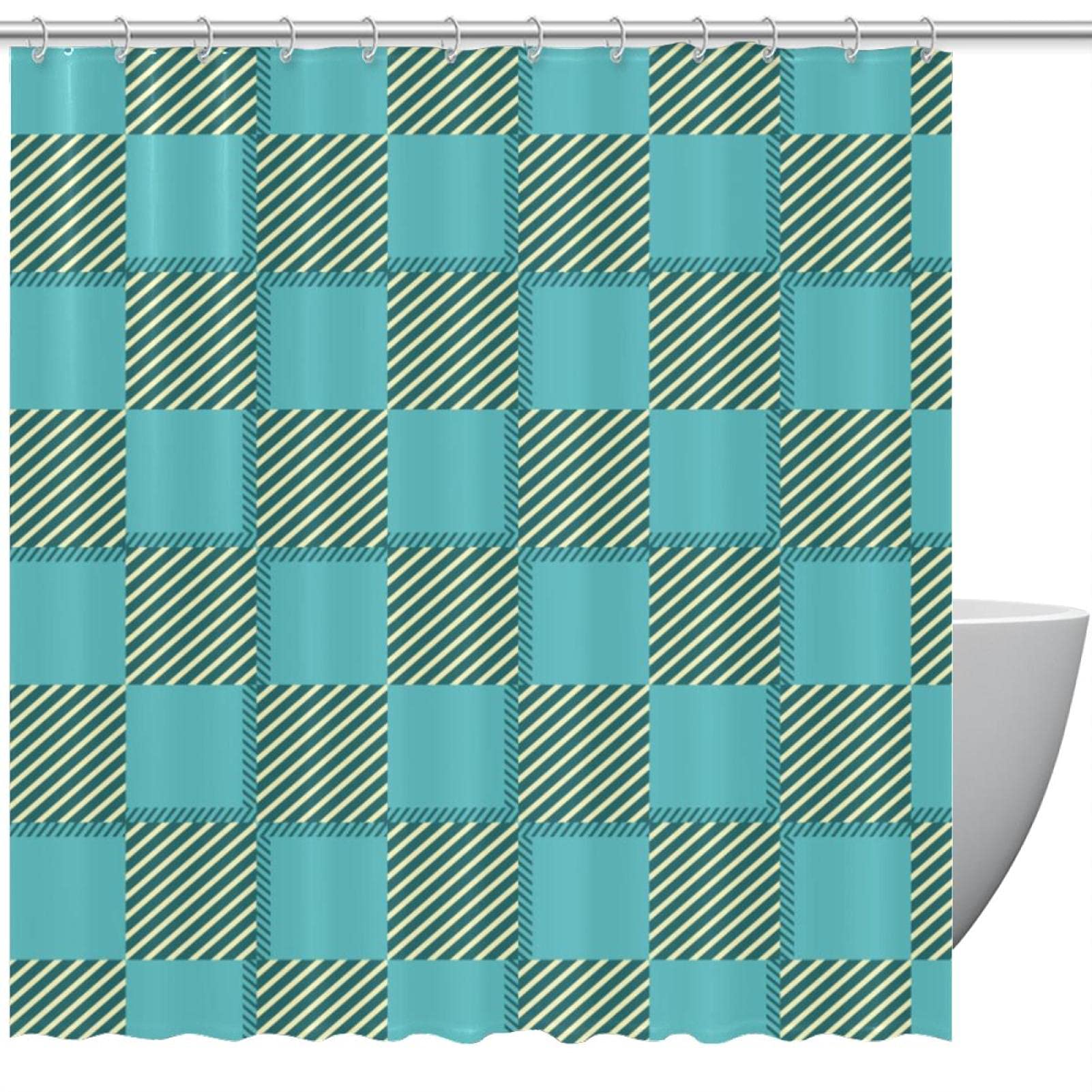Rideau de douche bleu à carreaux de 183x183 cm pour créer une ambiance spa chez soi