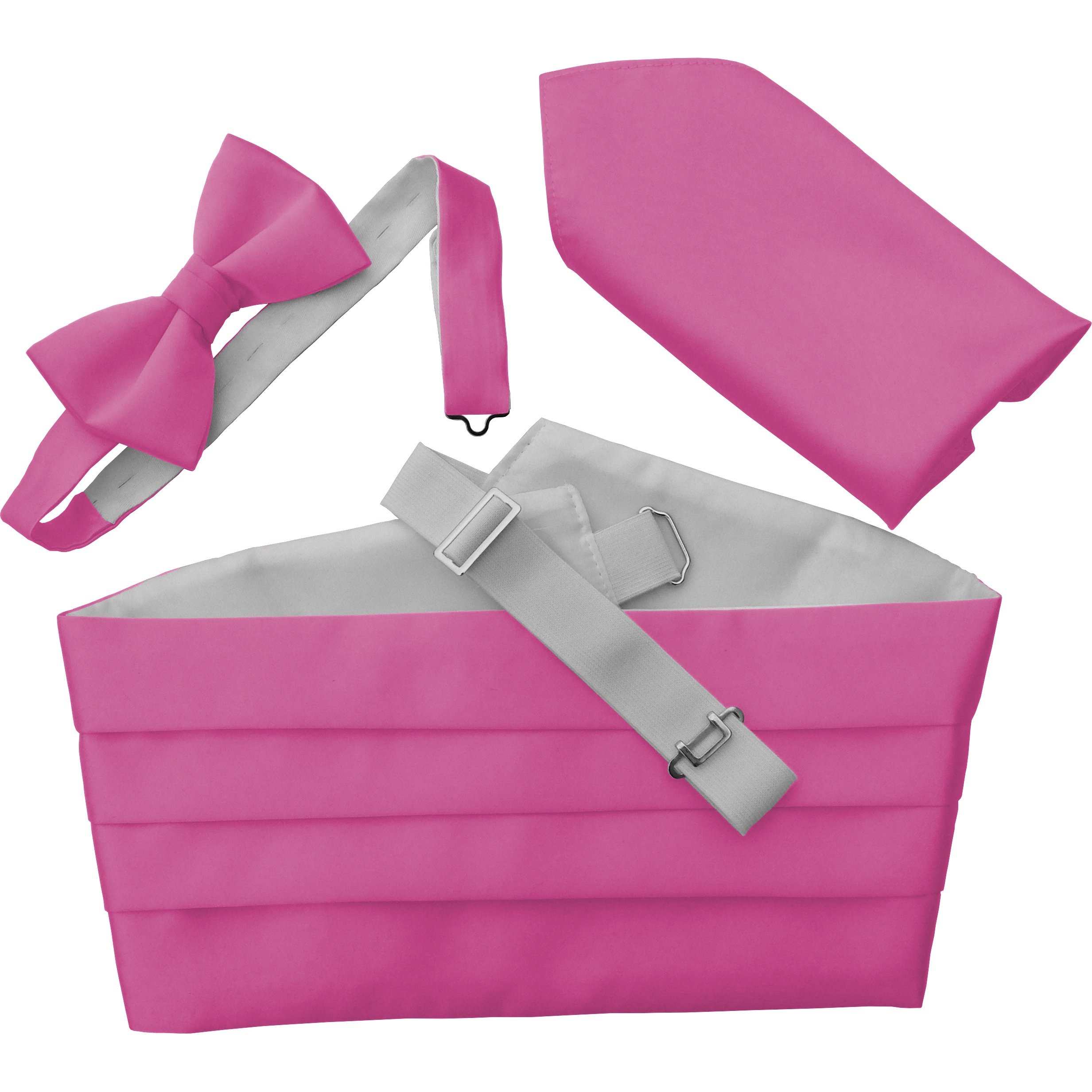 Italian Satin Cummerbund Set: Includes Bow Tie and Handkerchief (Cerise)