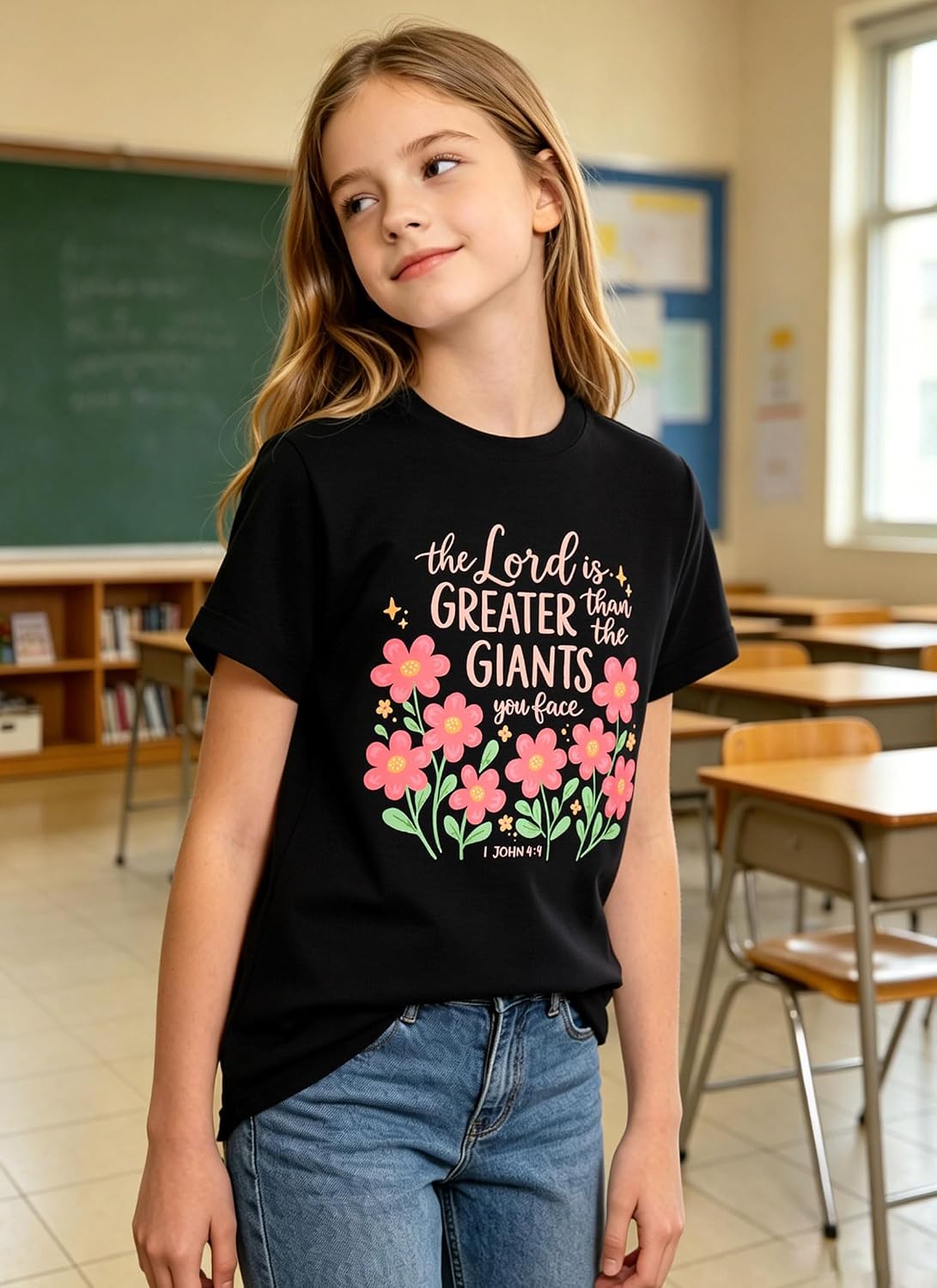 Kids4ever Girls Graphic Tees Short Sleeve T Shirts for Kids Summer Curve Hem Tunic Tops 7-14 Years