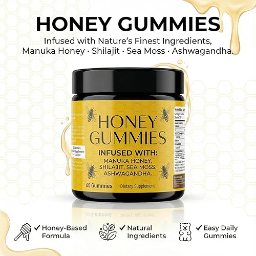 Miniatura 2 de Gomitas de miel, suplemento diario de bienestar para hombres  Miel de Manuka, musgo marino, Shilajit y Ashwagandha Blend  Gomitas sin azúcar  30