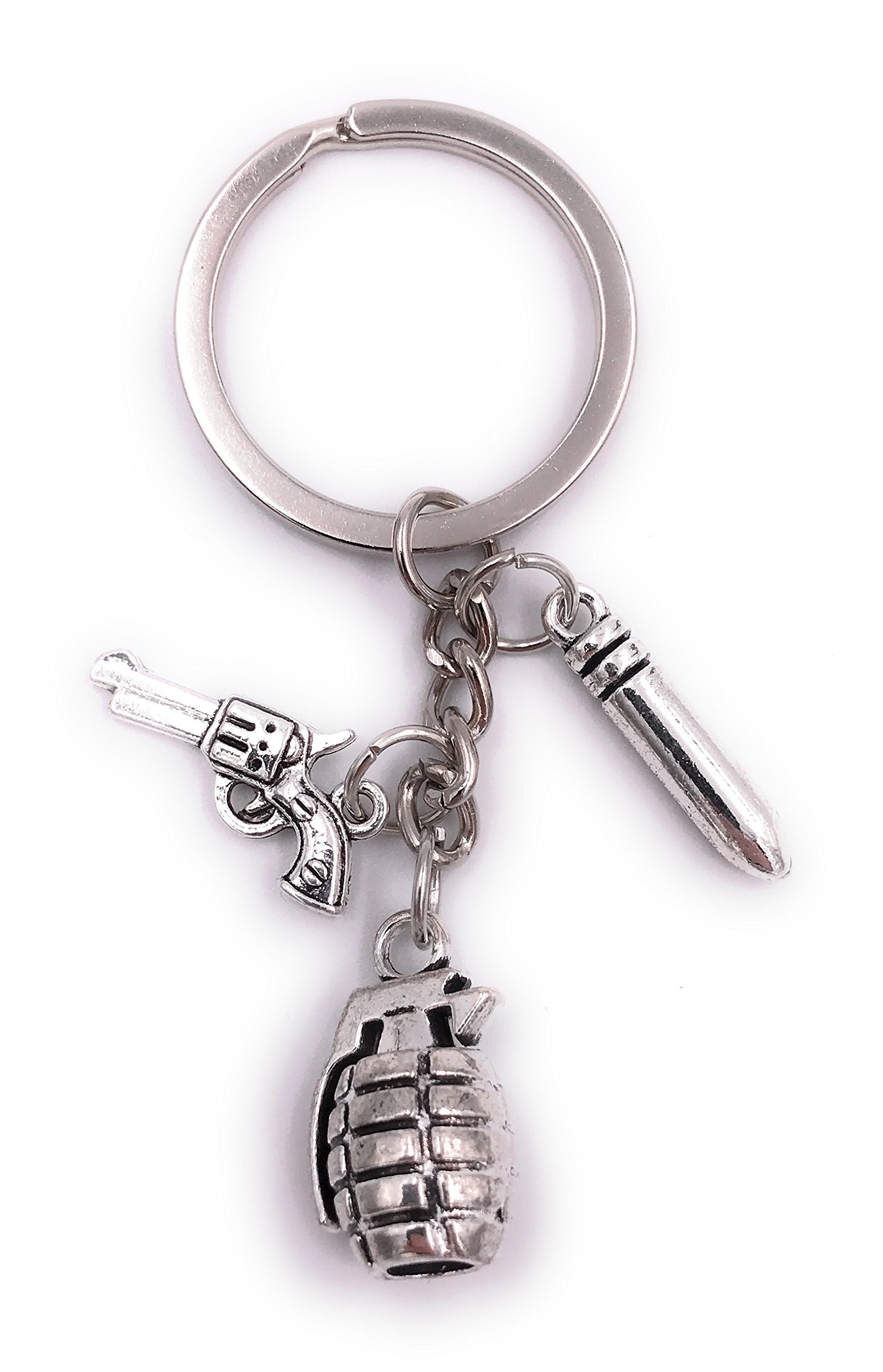 H-Customs Handgranate Hand Grenade Pistol Cartridge Key Ring Pendant Silver Metal