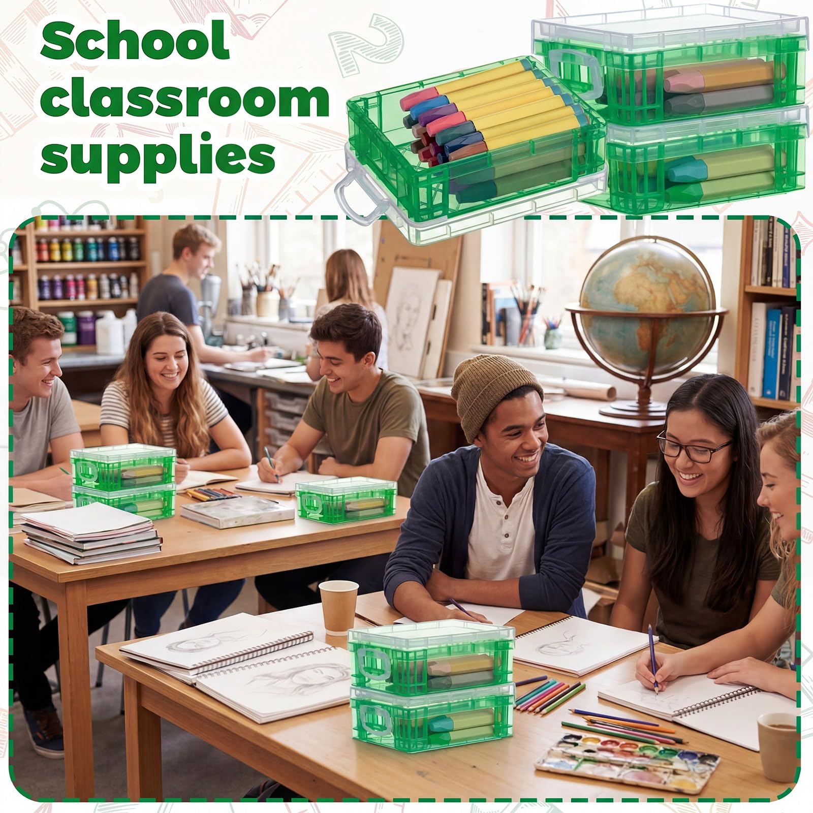Suzile 50 scatole in plastica per pastelli con coperchio, 12 x 8,6 x 4,1 cm, contenitori per pastelli, per ufficio, scuola, scuola, penne, matite, artigianato artistico (verde)