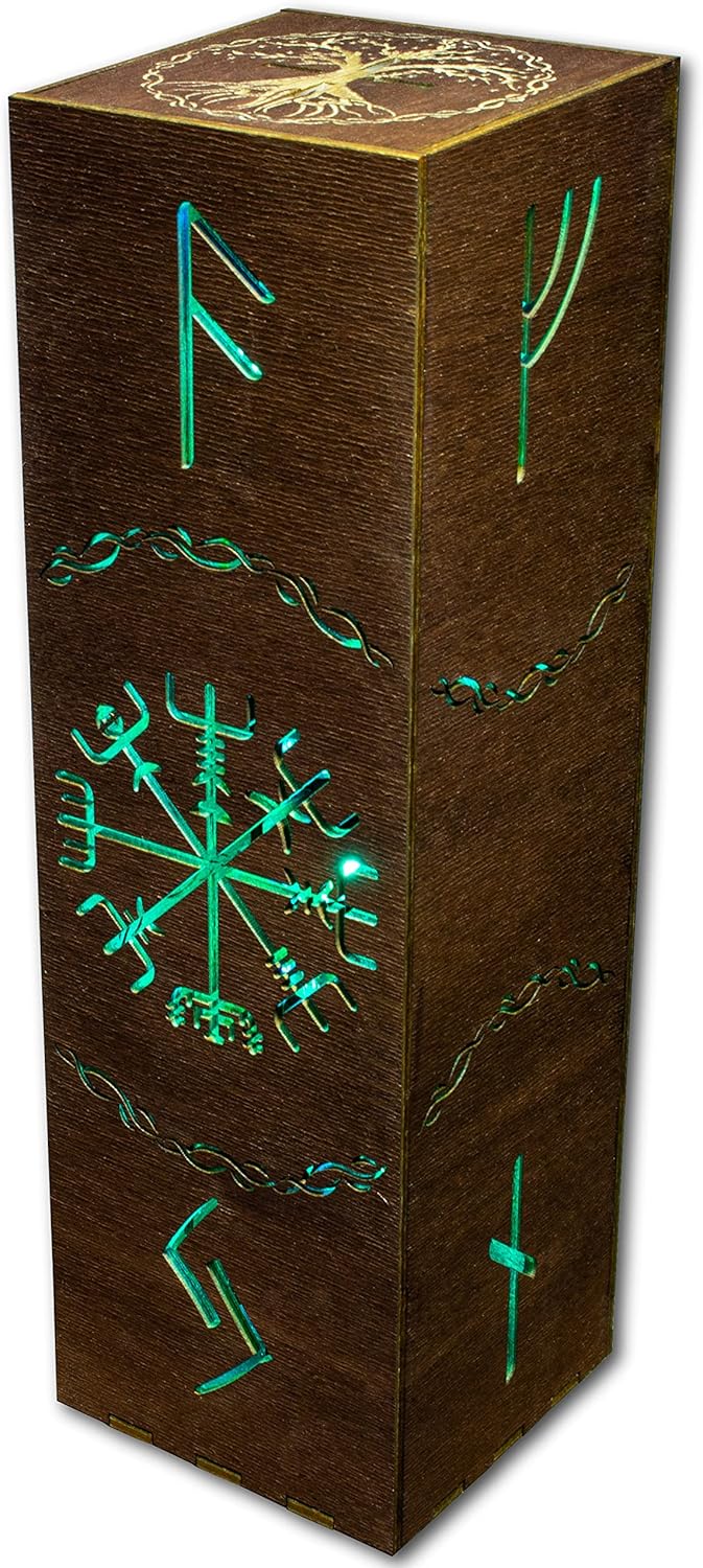 Vegvisir Symbol Night Lamp | Tree Of Life Shadow Lamp | Nordic Viking Style Desk Bedside RGB LED Lamp | Viking Runes Vegvisir Runic Symbol