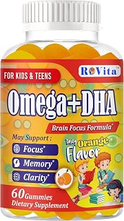 Kids Focus and Attention Supplements – Kids Focus Gummies with Omega 3 DHA for Children – Brain Focus Supplements Memory Vitamins–Vegan, Low Sugar, Lemon & Orange Flavor- 60 Gummy