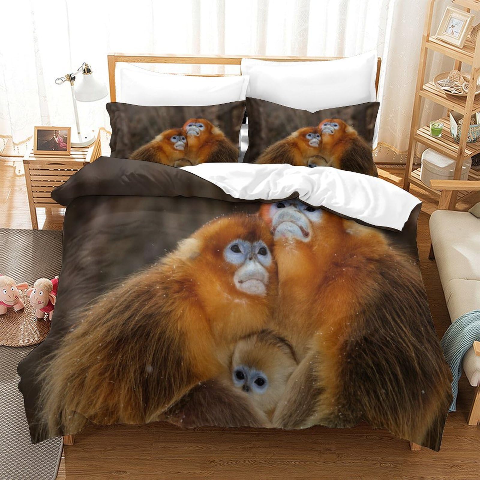 P1S9U7W5Y 3D Printed Golden Monkey Duvet Cover Set 3pcs Microfiber Nature Bedding Set SuperKing