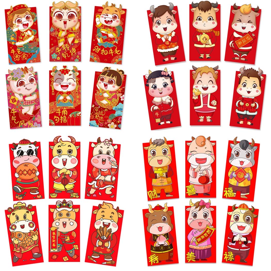 Dorakitten 24PCS 2021 Chinese Ox Year Money Packet Festive Cow Lucky Money Envelope 2021 Zodiac New Year Lucky Money Packets 2021 Ox Lucky Money-image-26