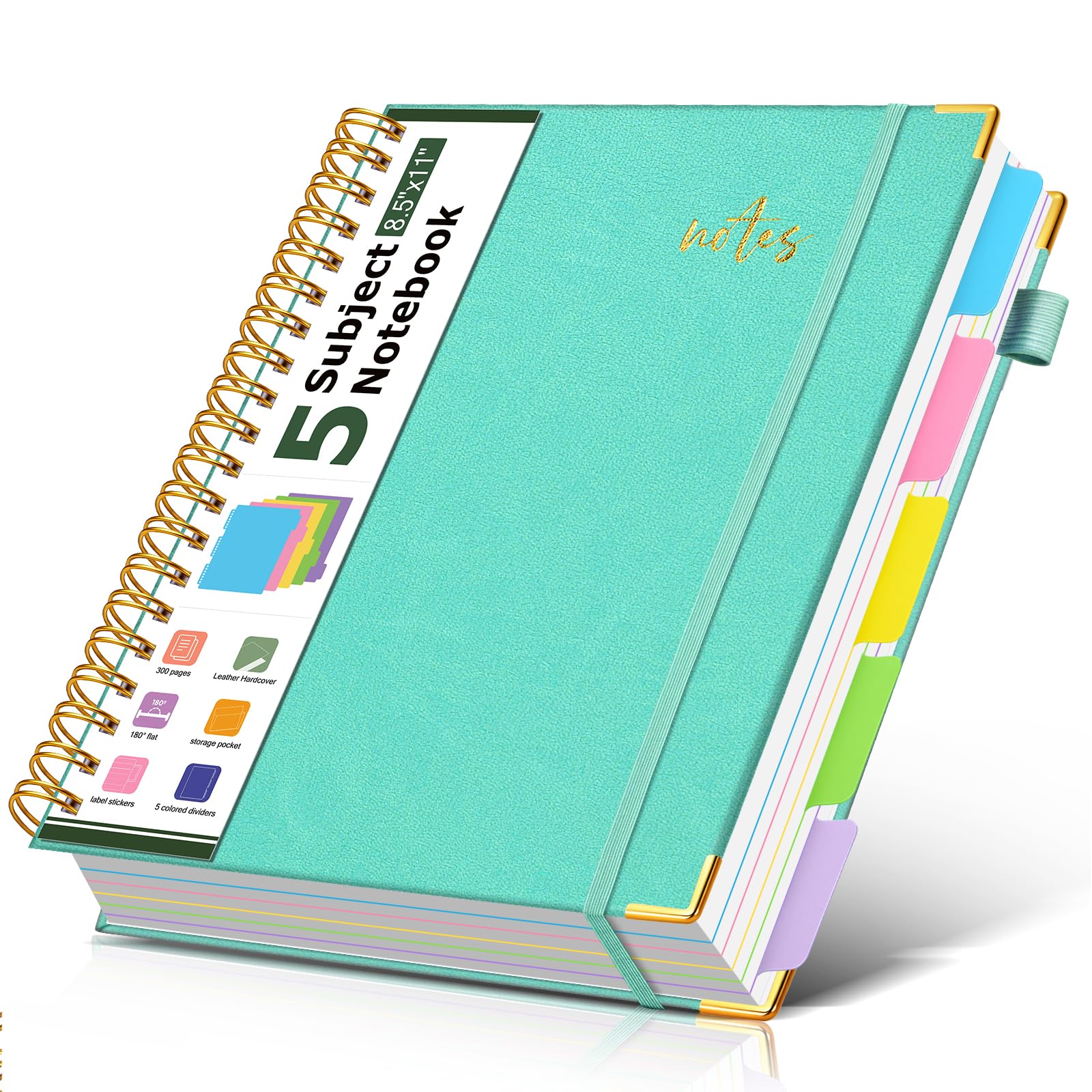 PAPEJOON 5 subject notebook college ruled A4 Aqure — image 1
