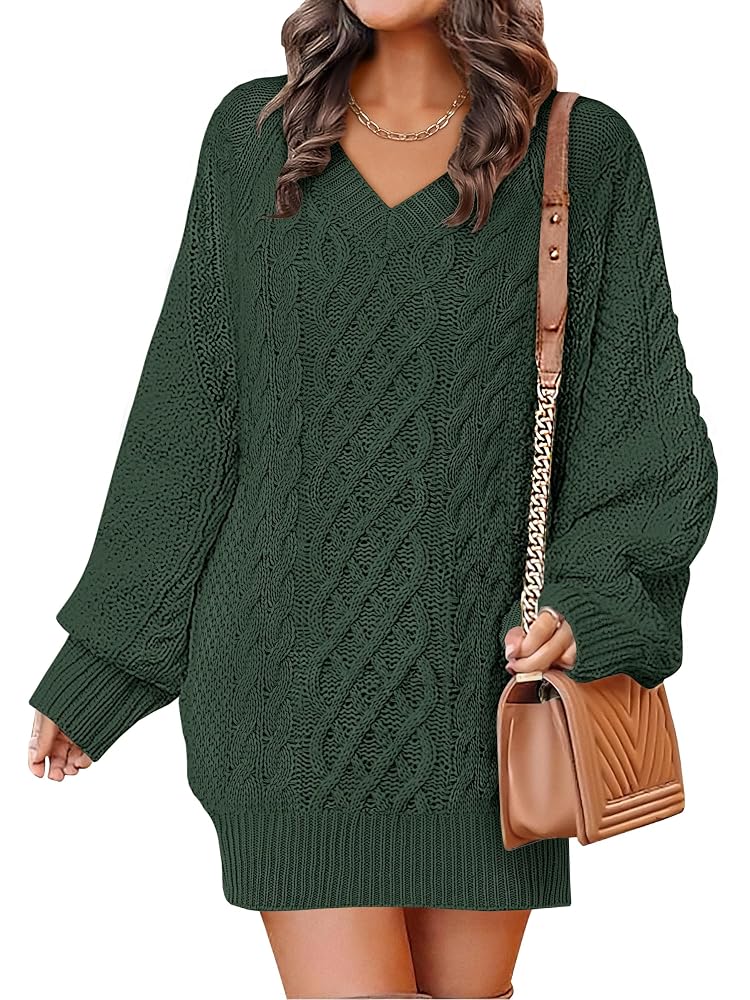 ANRABESS Oversized V Neck Cable Knit Sweater