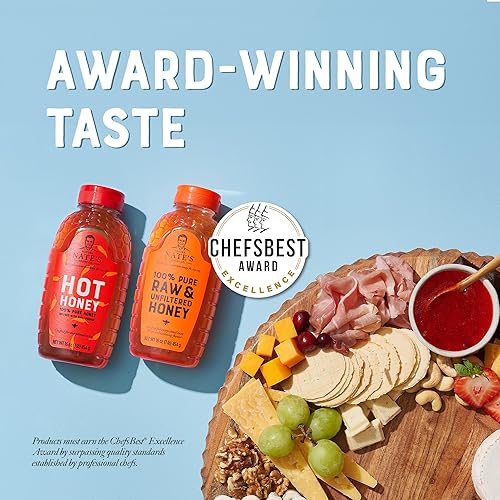Nate's Honey Bundle, 2 productos de miel, miel caliente + miel cruda y sin filtrar, 16 onzas x 2