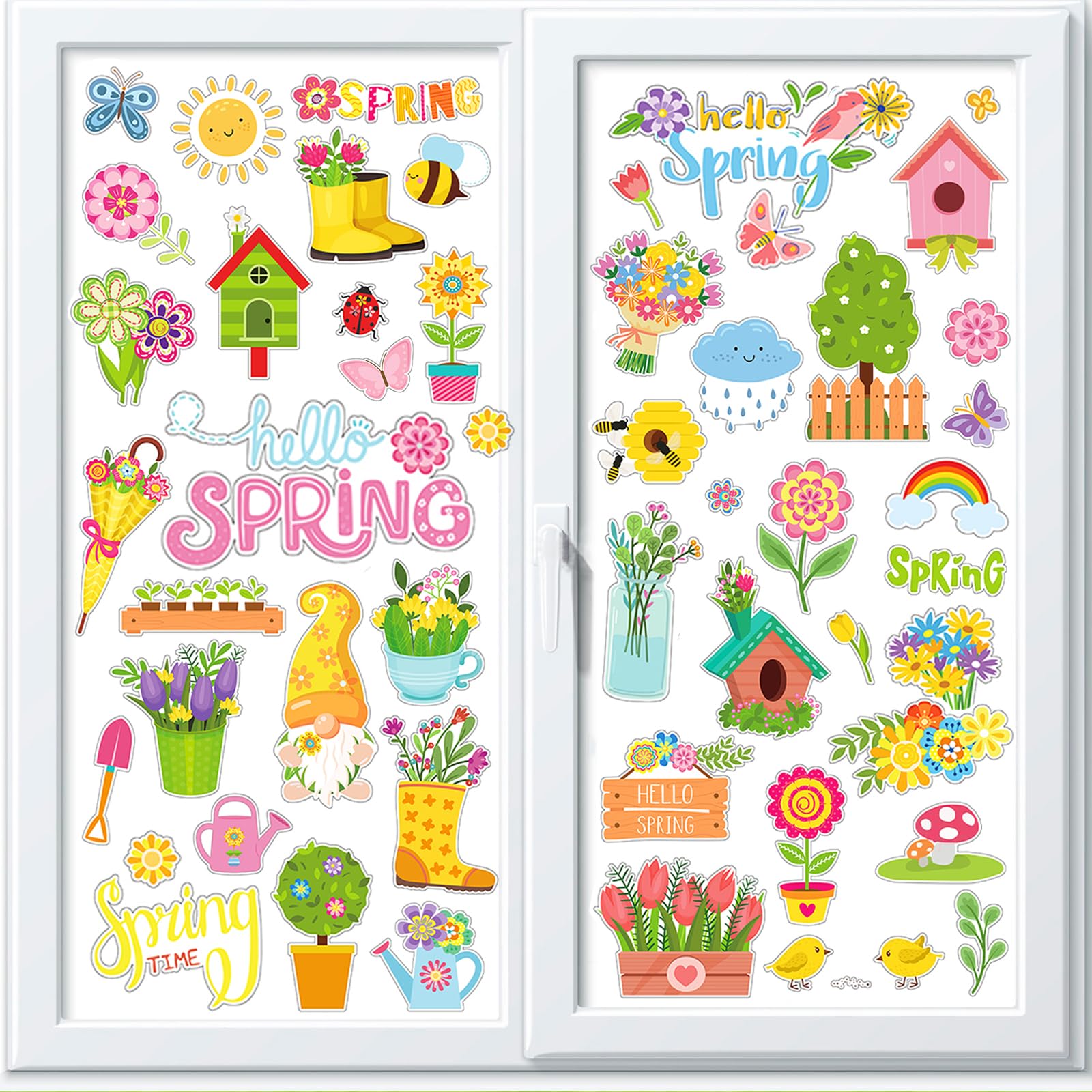 HOWAF 8 Pegatinas de Ventana de Primavera, Pegatinas Flores Mariposa Pegatinas Decorativas Vinilos Reutilizable Etiqueta Adhesivos de Ventana para Cristales para Decoracion Primavera Decoracion Hogar