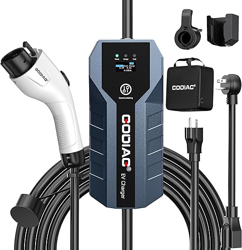 GODIAG Cargador EV de nivel 1+2  Certificado ETL, 16 amperios, 110 V-240 V, cable de 20 pies, cargador eléctrico portátil para vehículos eléctricos