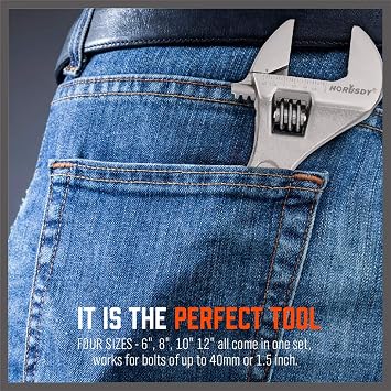 HORUSDY 4-Piece Adjustable Wrench Set, CR-V Steel, Adjustable Wrenches Set(6-inch, 8-inch, 10-inch, 12-inch)