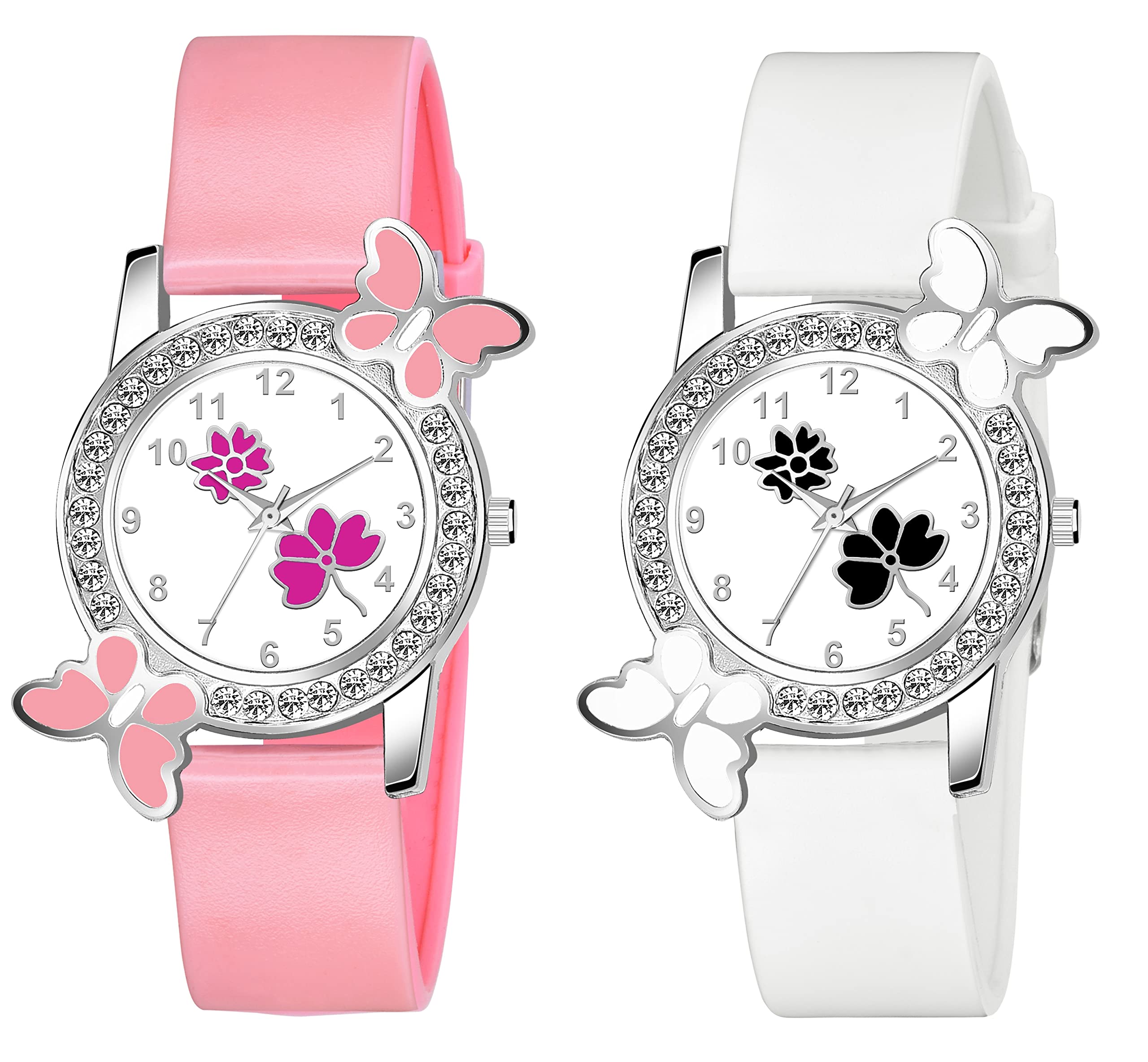 KIARVI GALLERY Analogue Butterfly Flower Design Dial PU Strap Analog Girls and Womens Watch (Pink,White-Pack of 2) (B0BN4D6137) Amazon Price History, Amazon Price Tracker