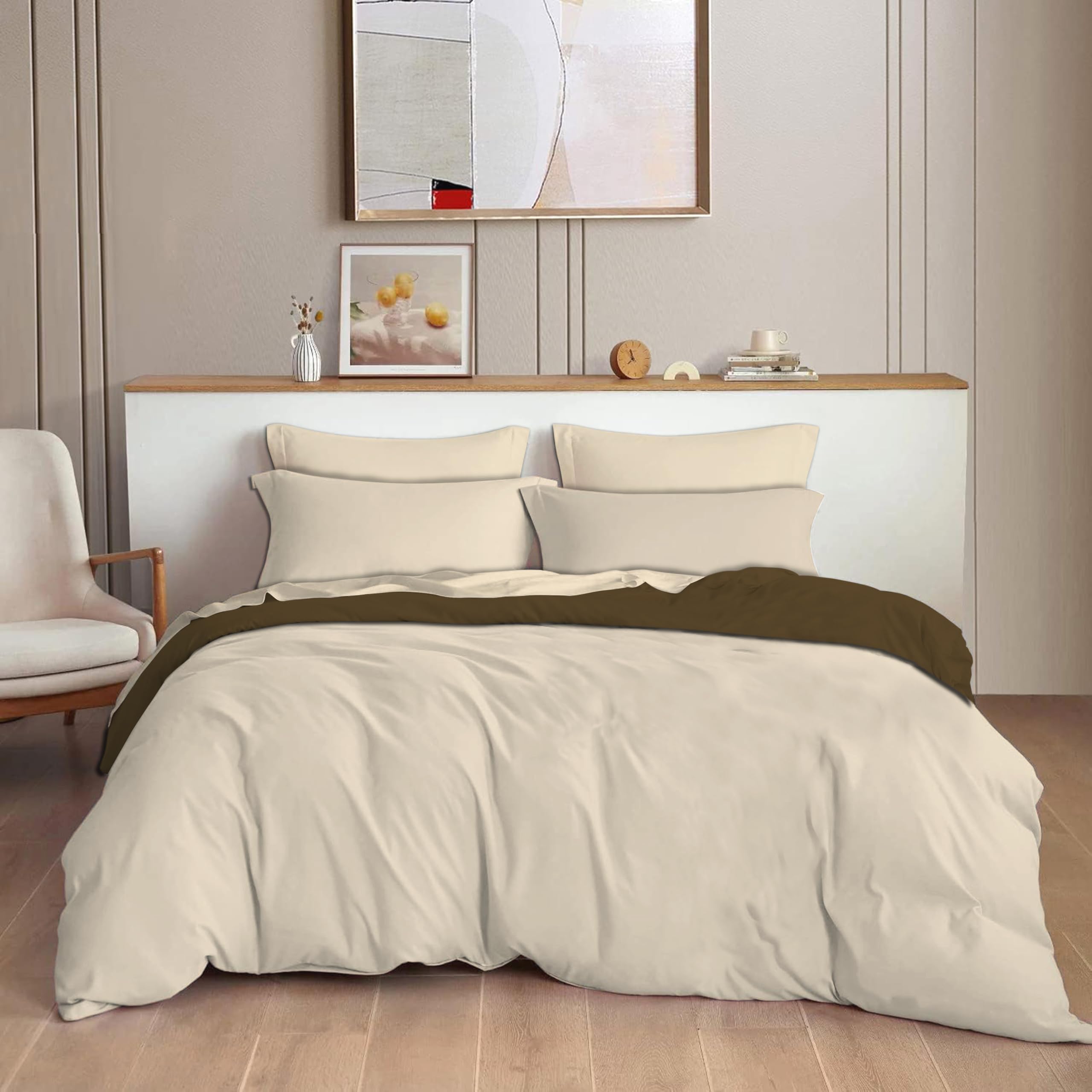 THE HOME STYLE 300TC Plain Solid Glace Cotton King Size Duvet Cover II Razai II Quilt Cover for Double Bed with Zipper Closure II 140 GSM (90x100 Inch, Plain, Almond Whisper)-image-19