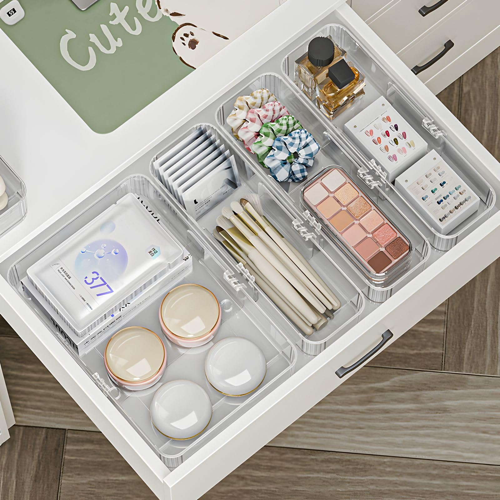 6 Pack Clear Extendable Drawer Organizer, 2-Size Makeup Organizer Trays