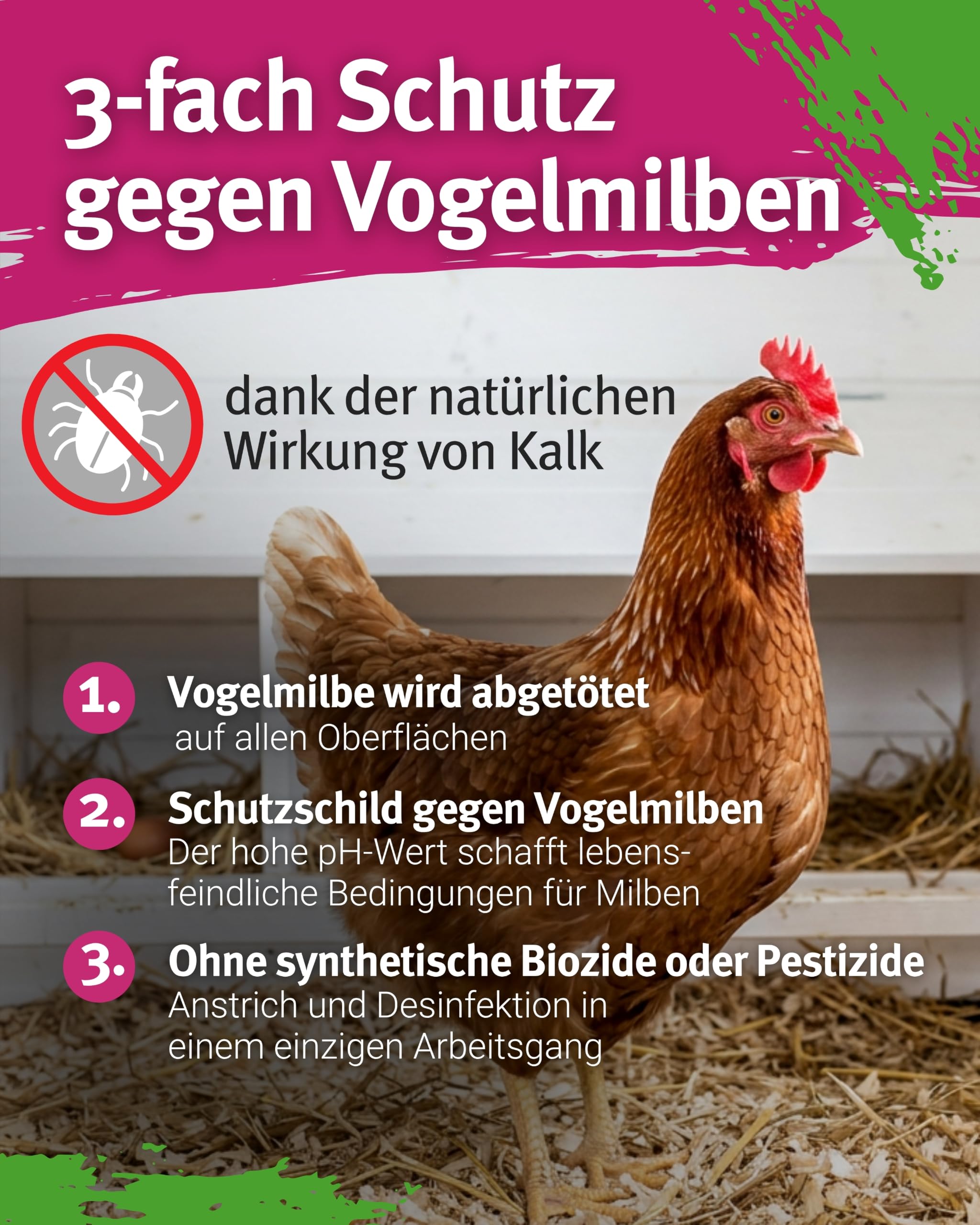 Kalkfarbe Hühnerstall I 5 kg für ca. 30 m² I Antibakterielle Stallfarbe gegen Milben & Schimmel I 100% natürlich & chemiefrei I Atmungsaktiv für ein gesundes Stallklima
