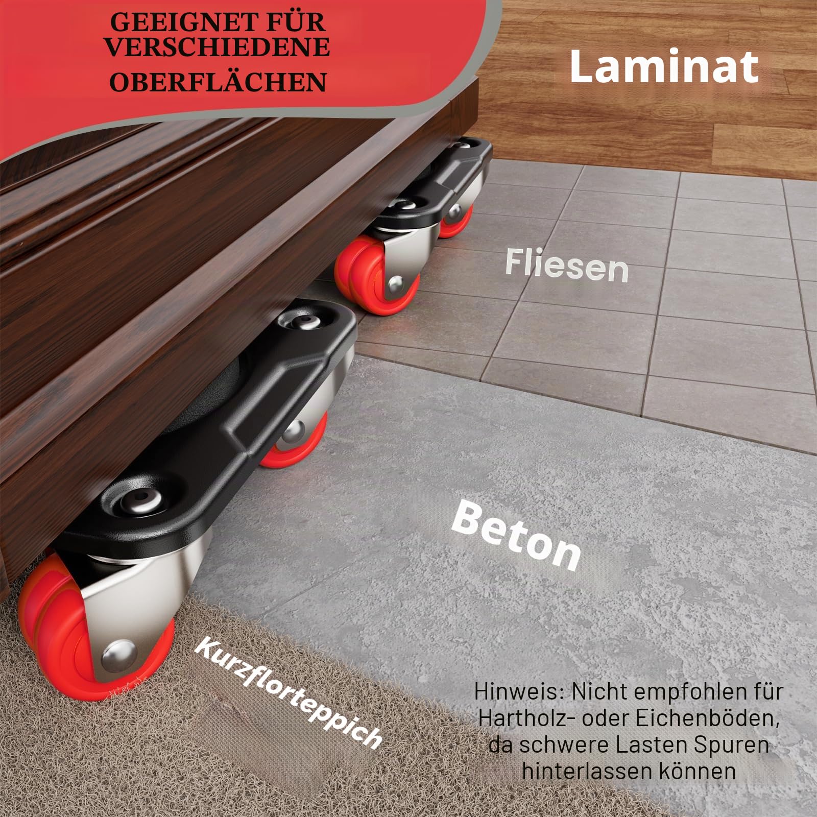 ONEON Möbel Transportrollen Set mit Möbelheber Schwere(8 Doppel-R.) | Möbelheber für schwere Möbel Transportroller mit Doppelrädern, Verstärkte Karbonstahl-Plattform bis 750 kg belastbar