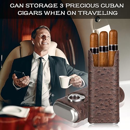Miniatura 2 de COOL KNIGHT - Estuche de cuero para puros con forro de madera de cedro, humidor portátil para viajes, accesorios para puros que incluyen cortador de
