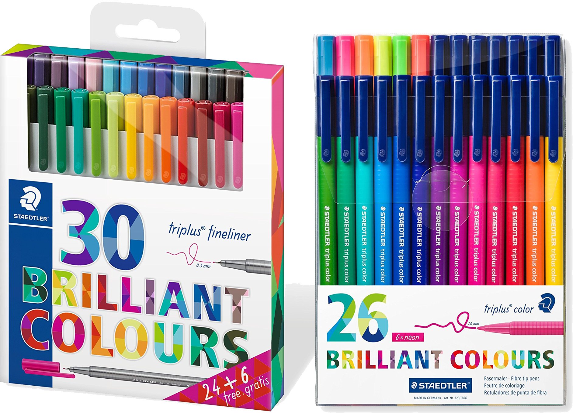 Staedtler Fineliner triplus (30 brillante Farben) + Staedtler Triplus Color Etui mit 26 farblich sortierten Fasermalern