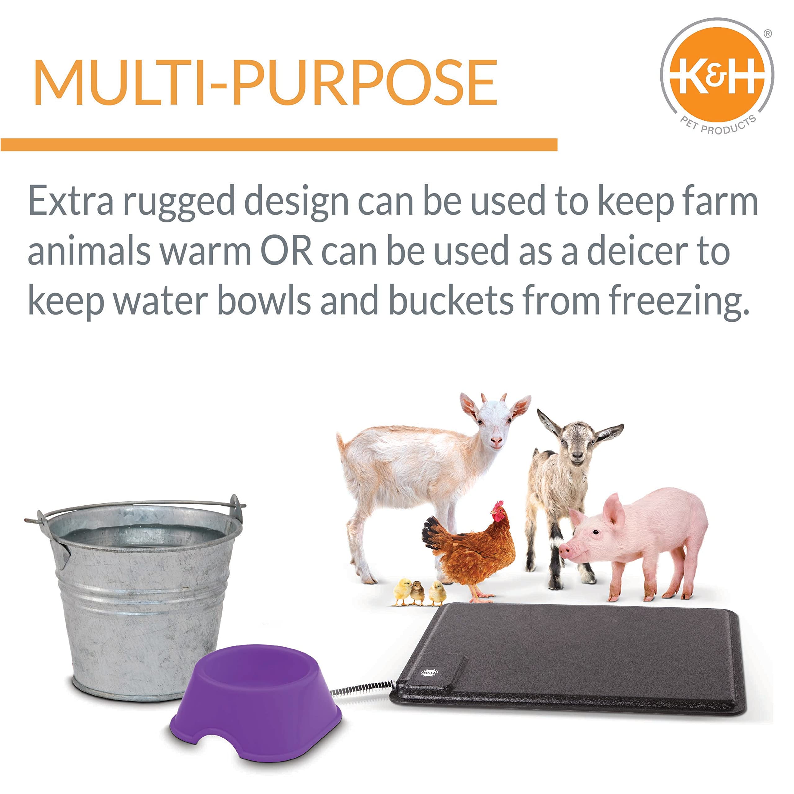 K&H PET PRODUCTS Thermo-Farm Animal Heated Mat Black Large 22.5 X 28.5 Inches