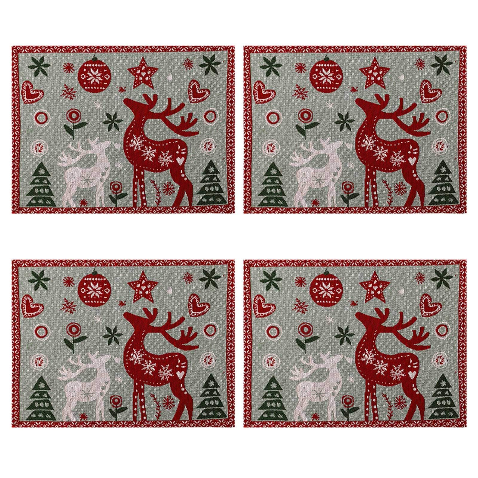 Napperons, 4 pièces/Ensemble décoration de Noël Ornements Bonhomme de Neige Wapiti Jacquard Broderie napperon (D)