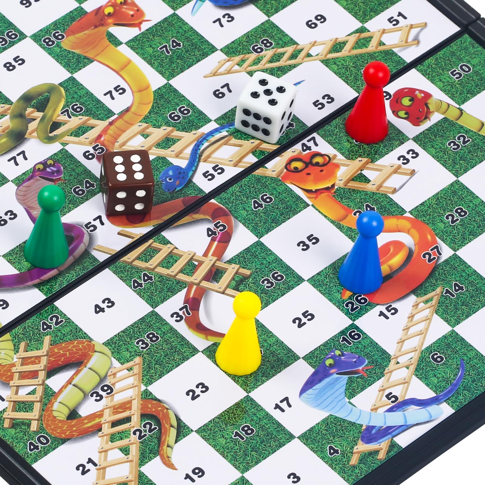 POFET Juego de Mesa Plegable magnético Snakes and Ladders, Juego de diversión Familiar