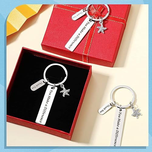 Miniatura 4 de 6 llaveros de agradecimiento con texto en inglés "You Make a Difference", llavero de acero inoxidable grabado, para compañeros de trabajo,