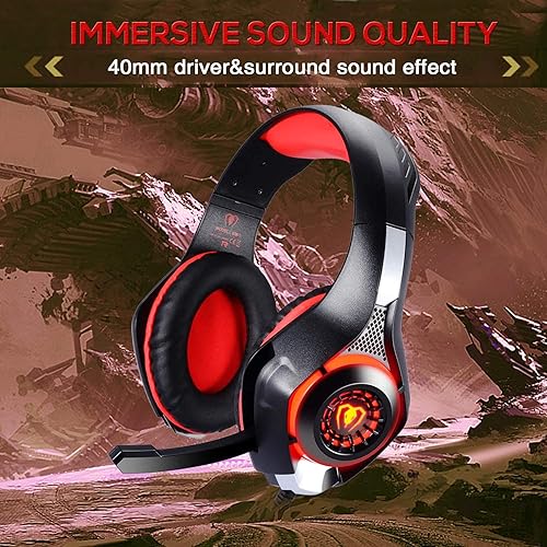 Miniatura 3 de Auriculares estéreo para juegos para PlayStation 4 PS4, auriculares con micrófono y luces LED para Xbox One, PC, laptop (rojo)
