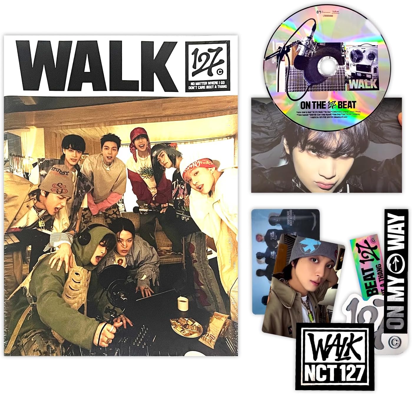 NCT 127 - 6th Album [WALK] (Podcast Ver.) Photobook R + Photocard + Sicker Pack + Lenticular Card + 2 Pin Button Badges + 4 Extra Photocards