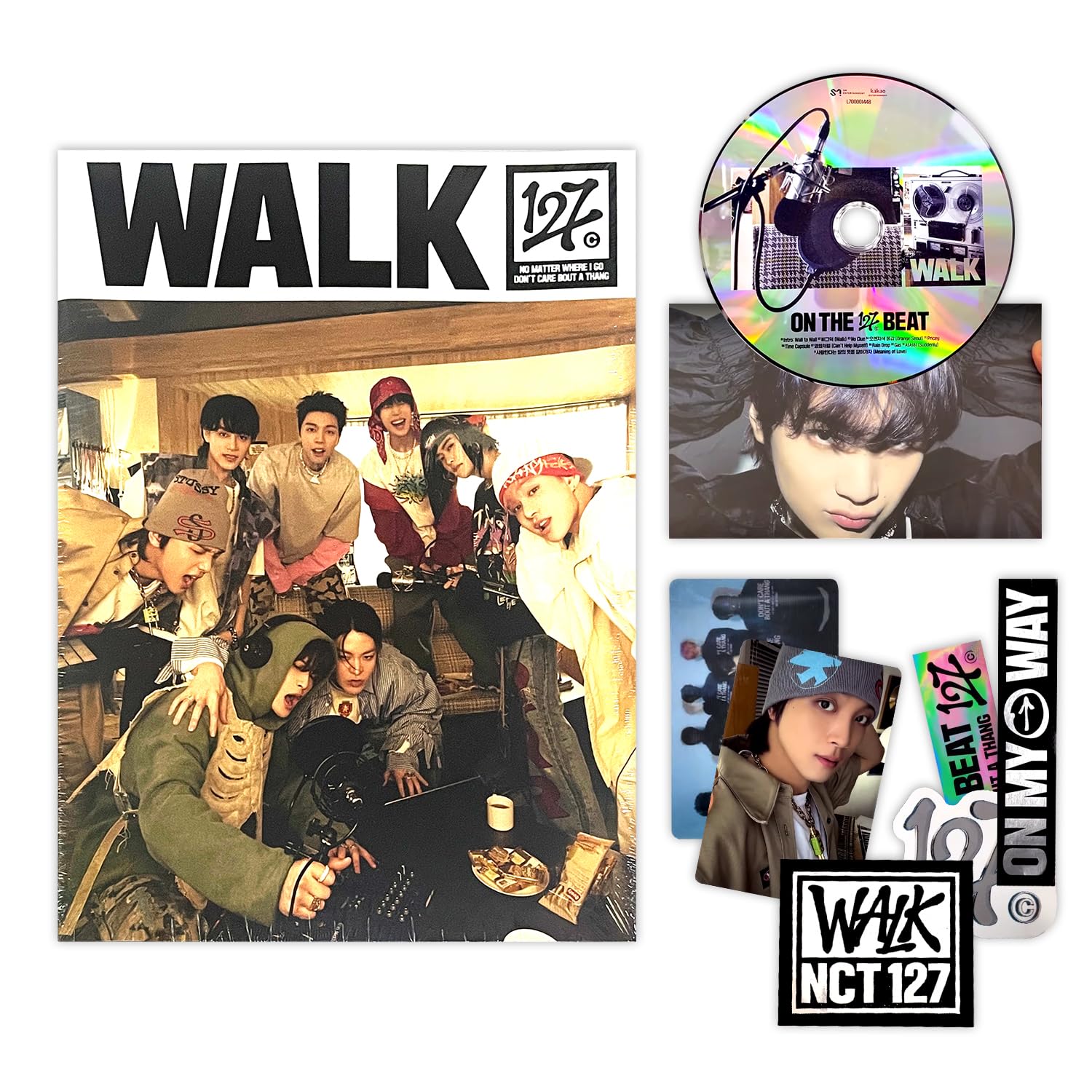 NCT 127 - 6th Album [WALK] (Podcast Ver.) Photobook R + Photocard + Sicker Pack + Lenticular Card + 2 Pin Button Badges + 4 Extra Photocards
