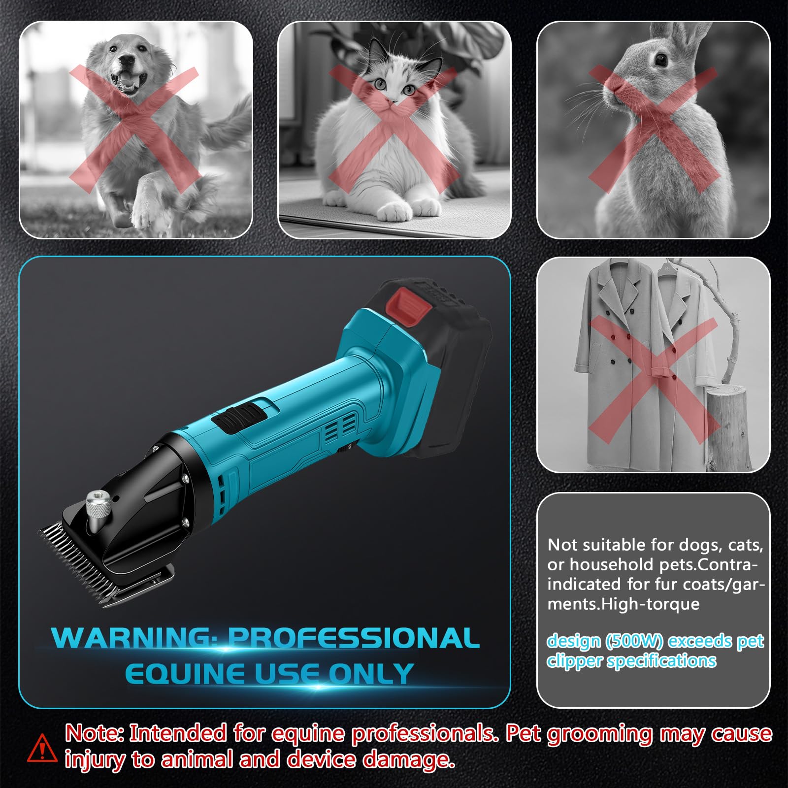 Esquiladora Caballos Compatible con Makita 18V, Profesional Maquina pelar Caballos para Ovejas Ganado Animales con motor potente, 6 Velocidades 2500 RPM/Min (Sin Batería)