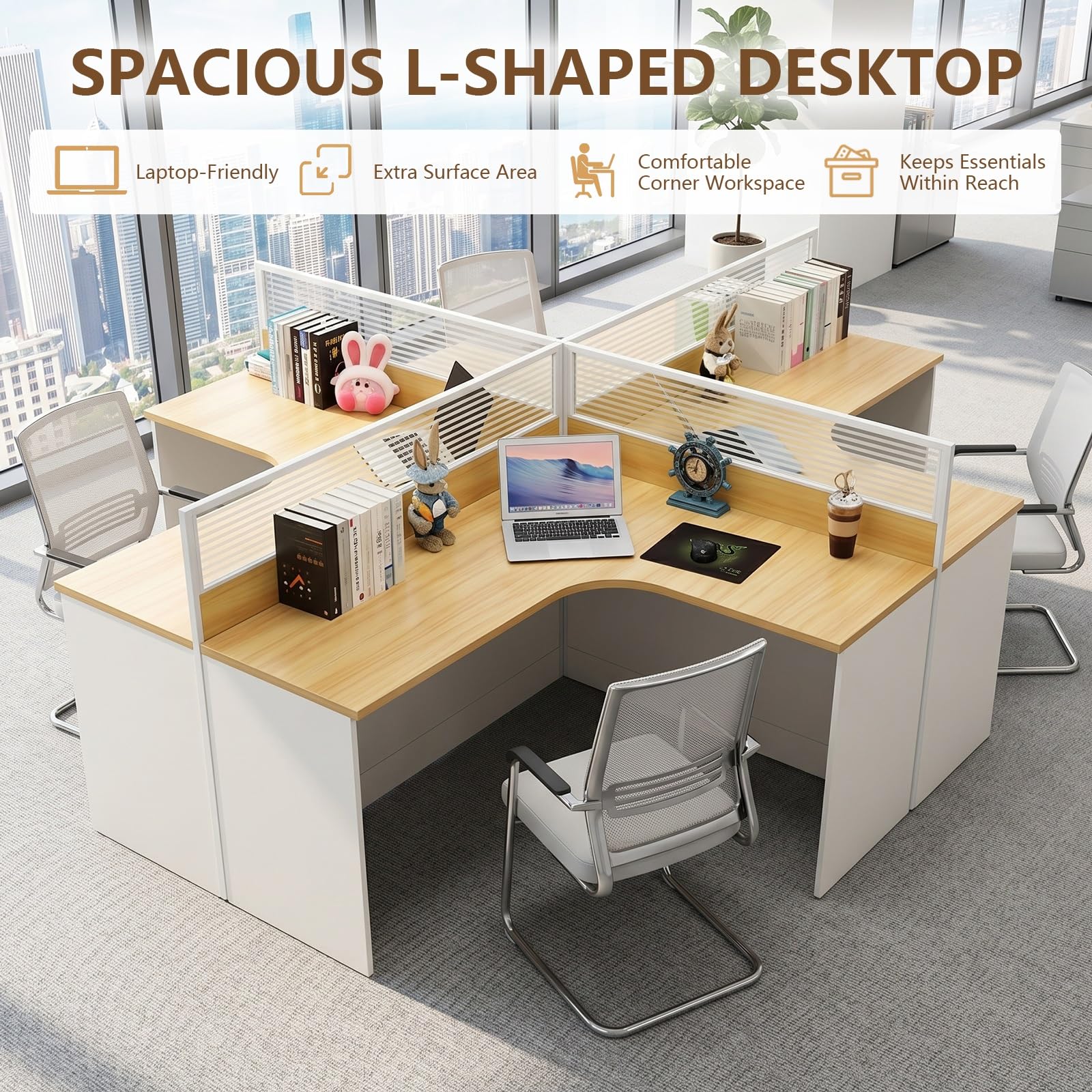 Scrivania Modulare Da Ufficio Con Pannelli Divisori, Scrivania a L Con Passacavi, Postazione Di Lavoro per 1–6 Persone, Call Center E Coworking