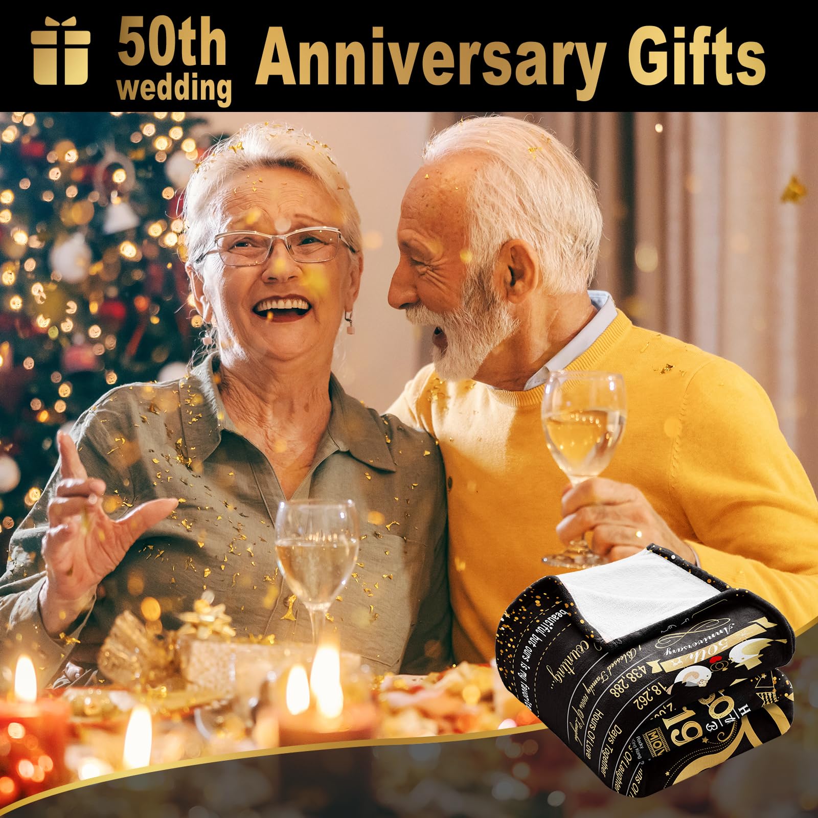 elseven 50th Anniversary Wedding Gift 50th Wedding for Her 50 Year Anniversary for Couples Wife Husband Best Anniversary Blanket Present Throw Blanket 50x60 Inch, Golden