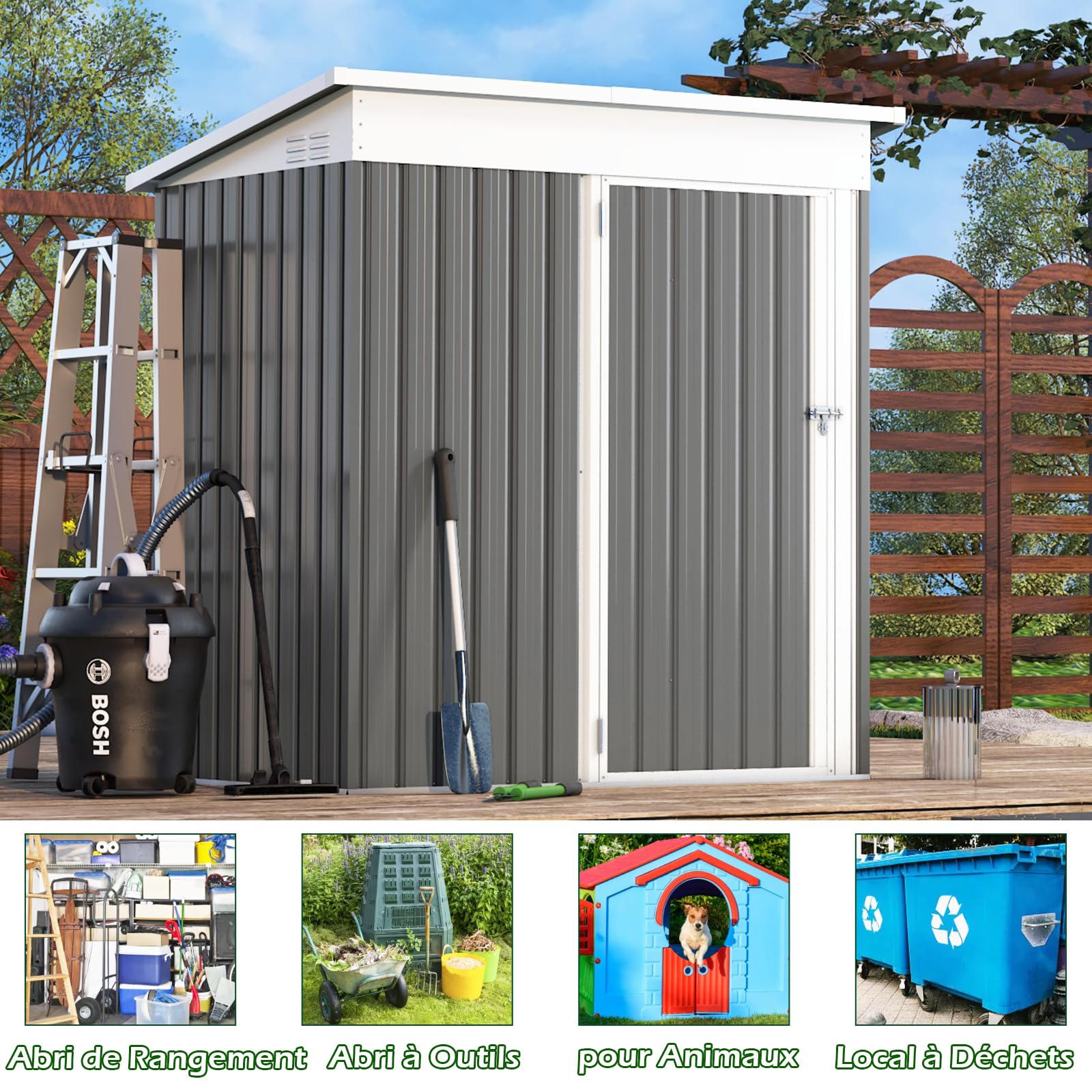 YODOLLA Abri de Jardin Métal avec Porte Verrouillable et Toit Incliné