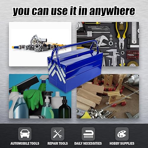 Miniatura 7 de Caja de herramientas voladiza de metal, caja de herramientas de acero plegable de 3 niveles y 5 bandejas con asa, caja de almacenamiento de