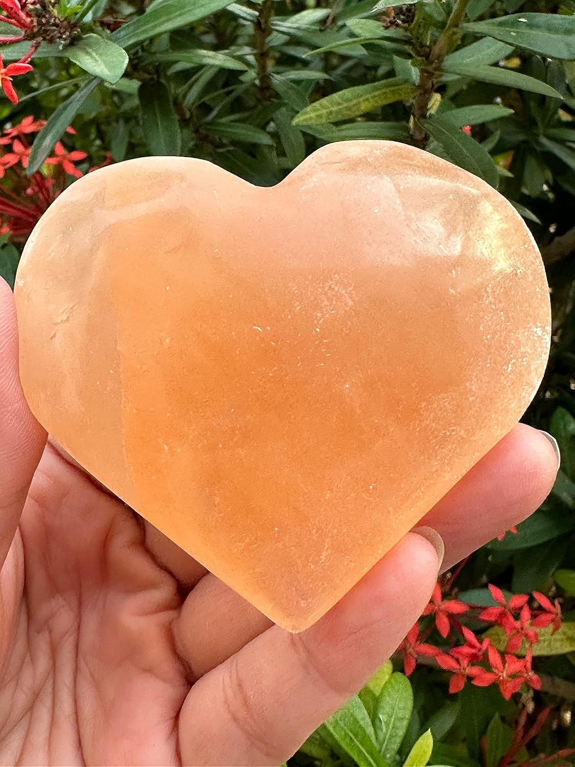 Orange Selenite Gemstone Hearts, Polished Orange Selenite Puffy Hearts, Orange Selenite Crystal Palm Stone, Orange Selenite Healing Crystal Hearts (10 Hearts